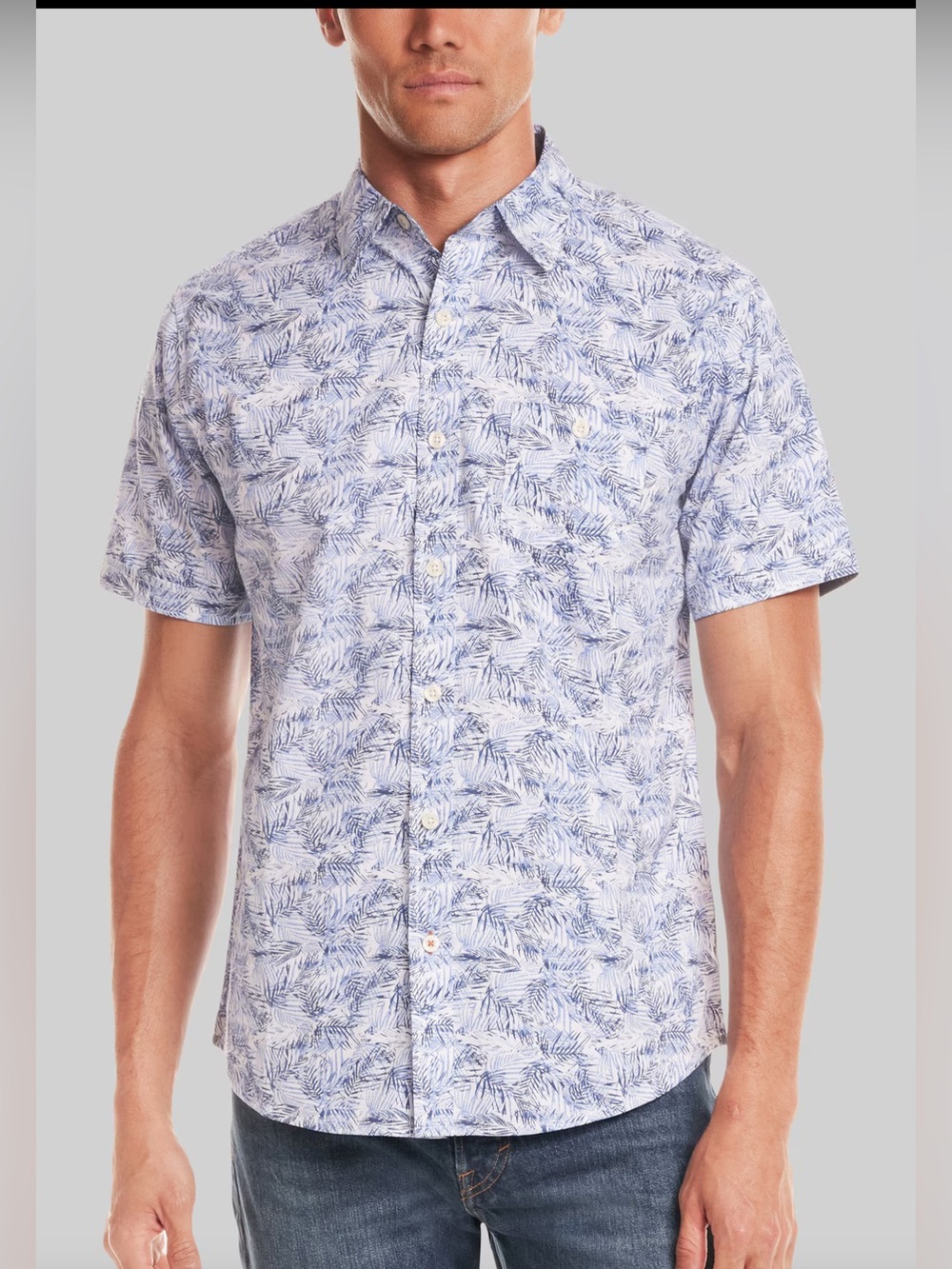 Weatherproof Vintage Tailored Fit Short-Sleeve Palm Frond Buttoned Shirt Med NWT
